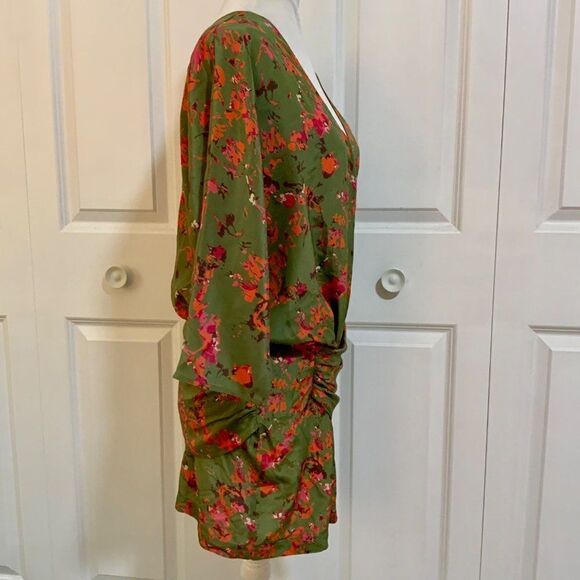 Thakoon Addition Green Floral Hip Drape Silk Mini Dress Size 6 - Picture 6 of 11